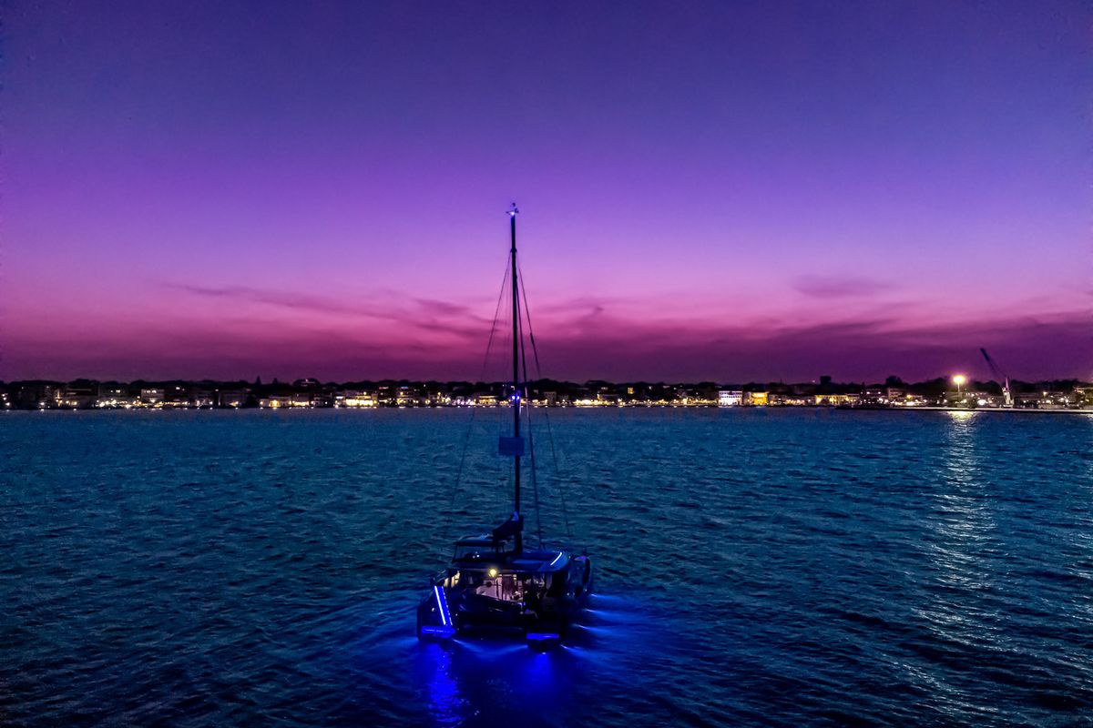 Exterior view of Casta Diva Vip-Equipped, a Lagoon 42 catamaran at Preveza, Greece