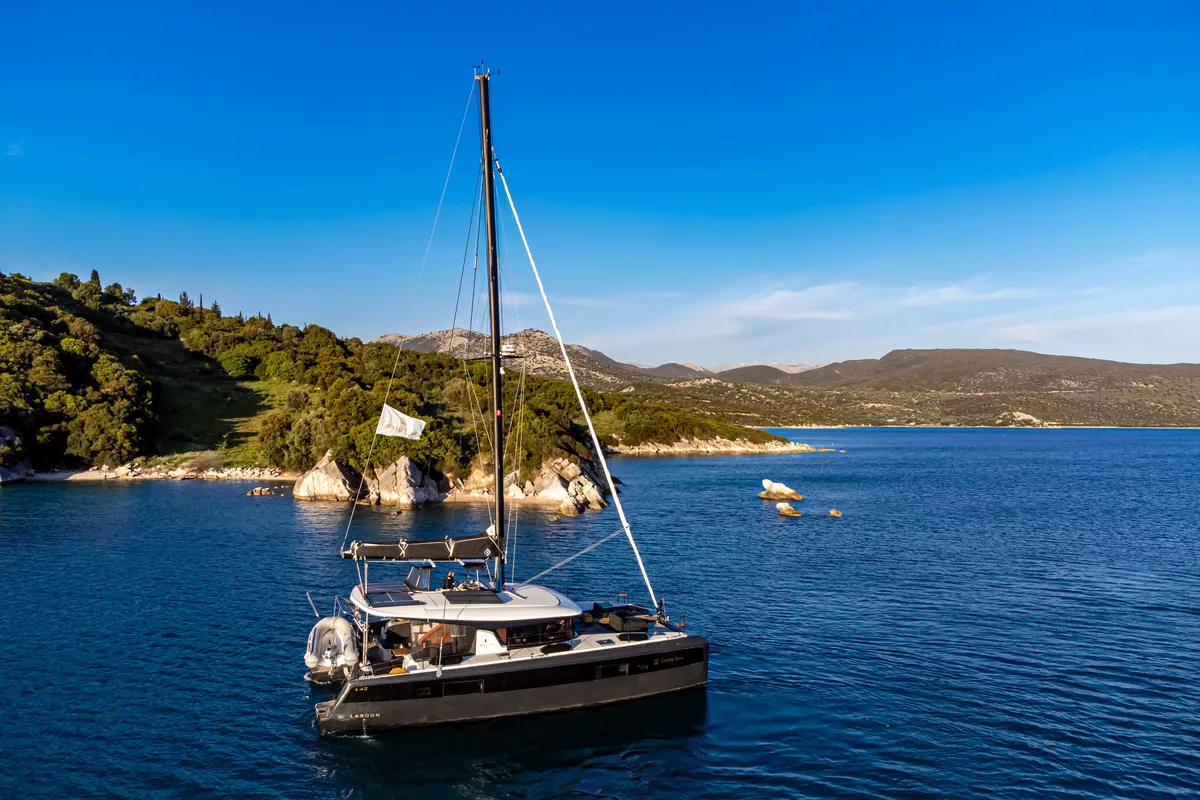 Exterior view of Casta Diva Vip-Equipped, a Lagoon 42 catamaran at Preveza, Greece