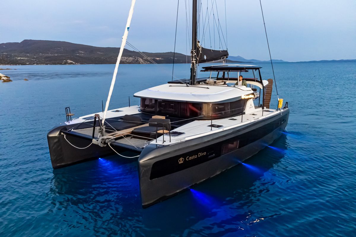 Exterior view of Casta Diva Vip-Equipped, a Lagoon 42 catamaran at Preveza, Greece