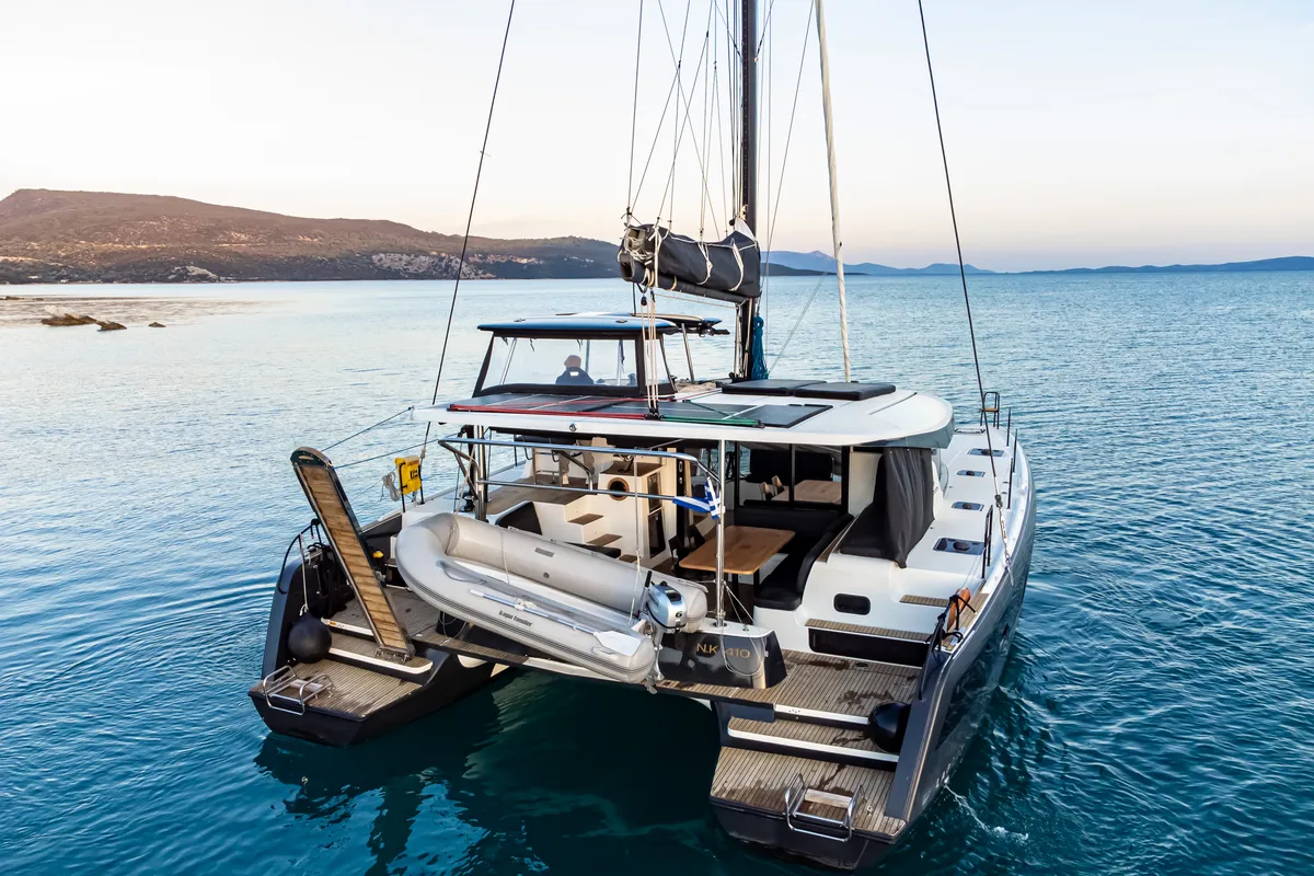 Exterior view of Casta Diva Vip-Equipped, a Lagoon 42 catamaran at Preveza, Greece