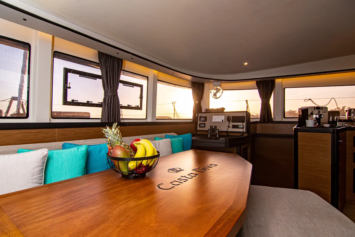 Salon of Casta Diva Vip-Equipped, a Lagoon 42 catamaran at Preveza, Greece