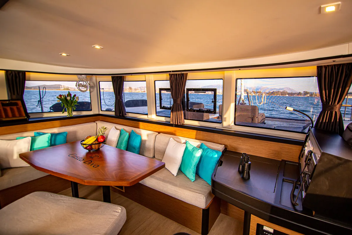Salon of Casta Diva Vip-Equipped, a Lagoon 42 catamaran at Preveza, Greece