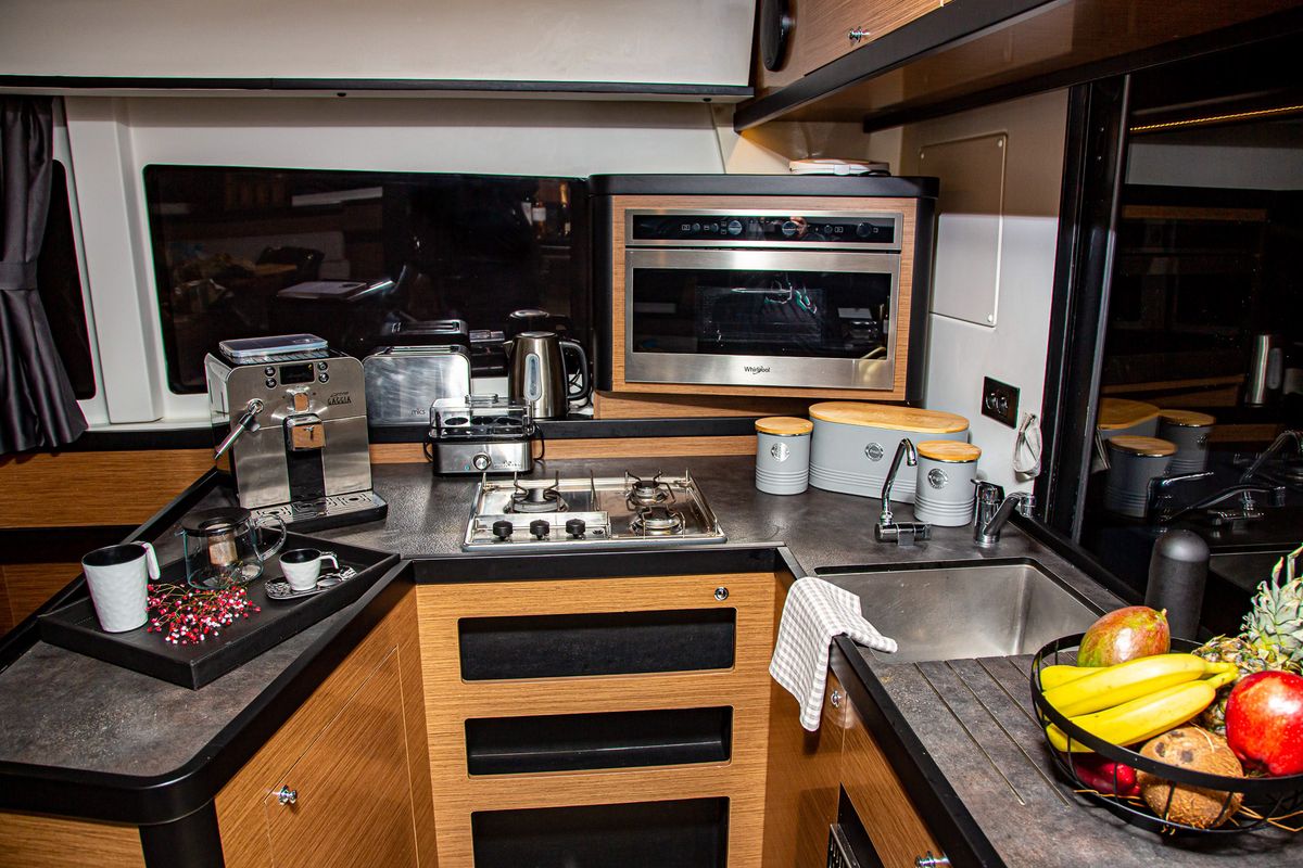 Galley of Casta Diva Vip-Equipped, a Lagoon 42 catamaran at Preveza, Greece