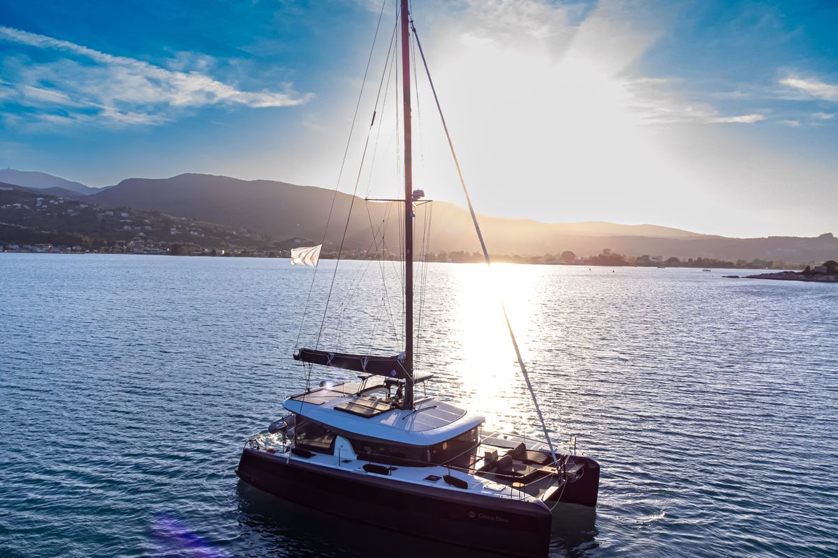 Exterior view of Casta Diva Vip-Equipped, a Lagoon 42 catamaran at Preveza, Greece