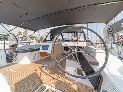 Cockpit of Hierax, a Dufour 430 sailboat at Volos Municipality, Greece