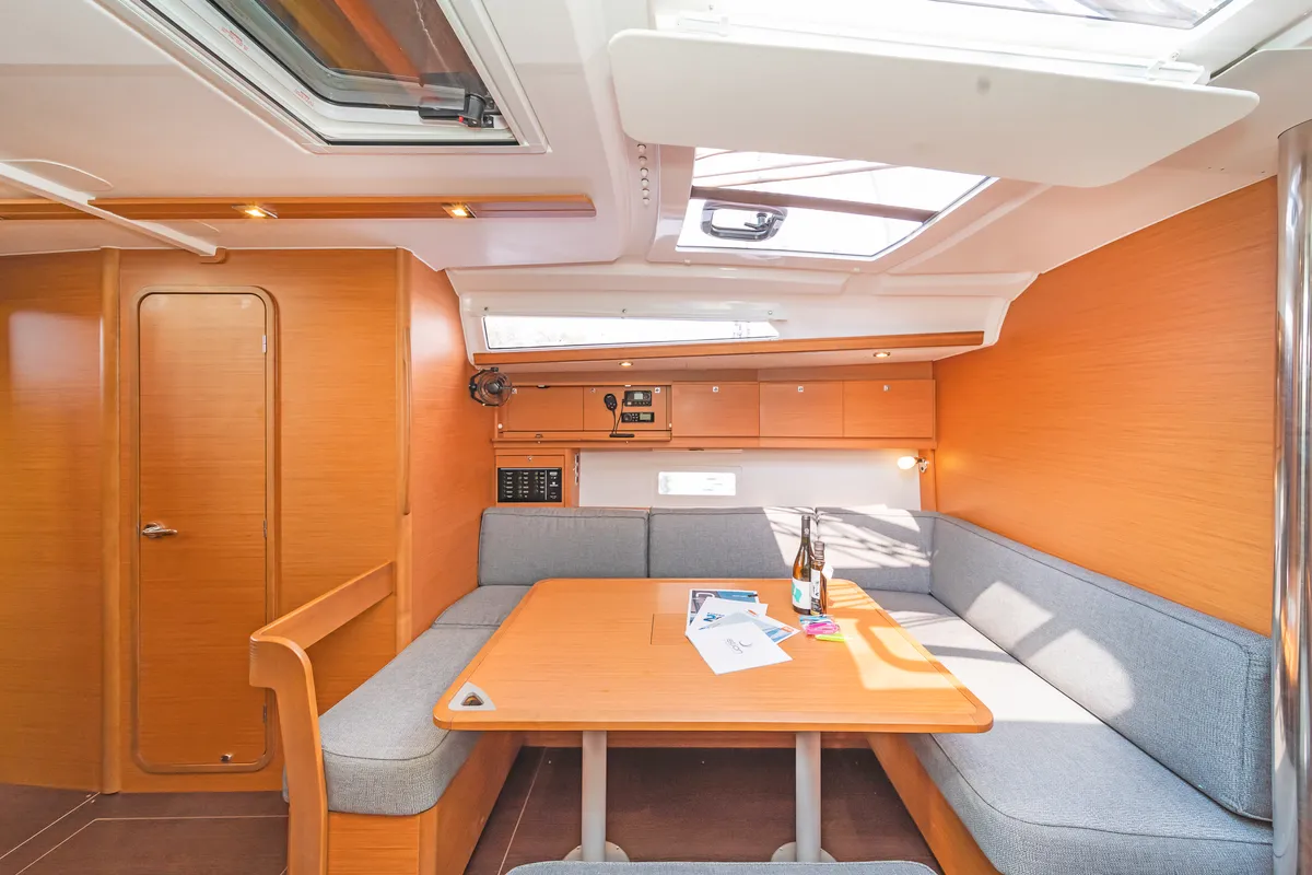 Salon of Hierax, a Dufour 430 sailboat at Volos Municipality, Greece