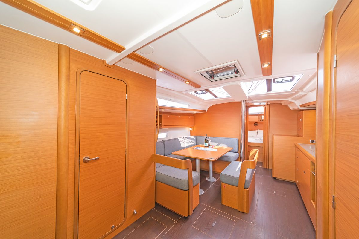Salon of Hierax, a Dufour 430 sailboat at Volos Municipality, Greece