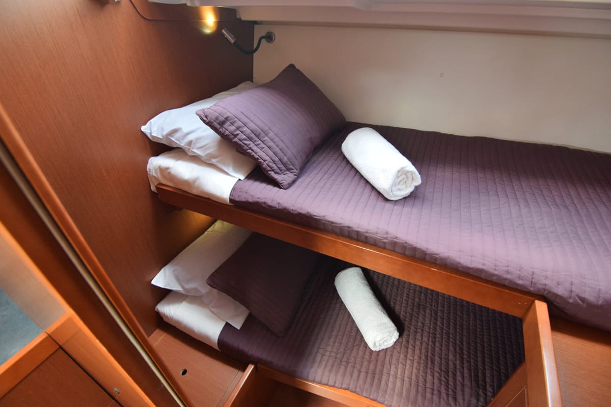 Cabin on Butterfly, a Beneteau Oceanis 48 sailboat at Kontokali, Greece