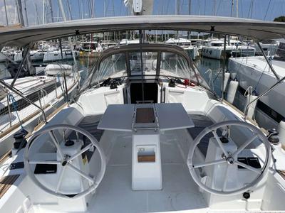 Cockpit of Gwada, a Beneteau Oceanis 38.1 sailboat at Grad Pula, Croatia