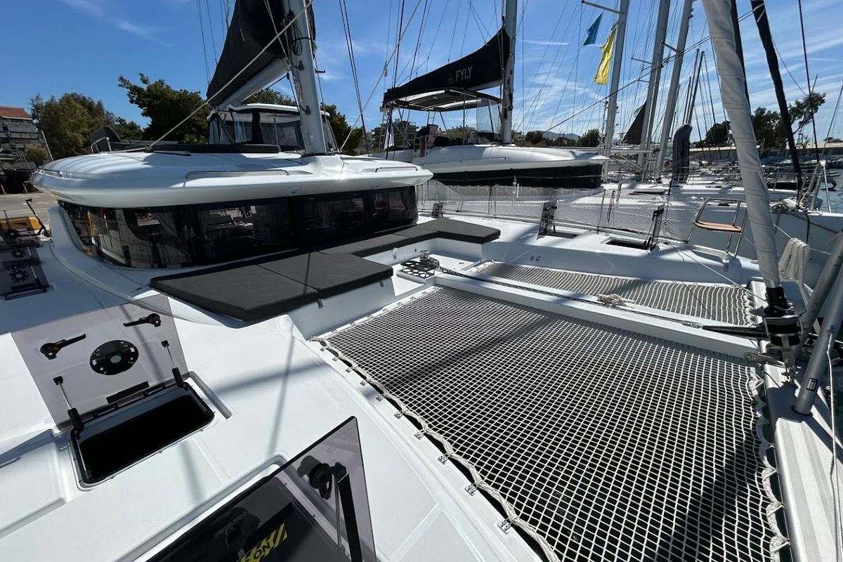 Deck of Zen 2 - Green Wave, a Lagoon 43 catamaran at Athens, Greece
