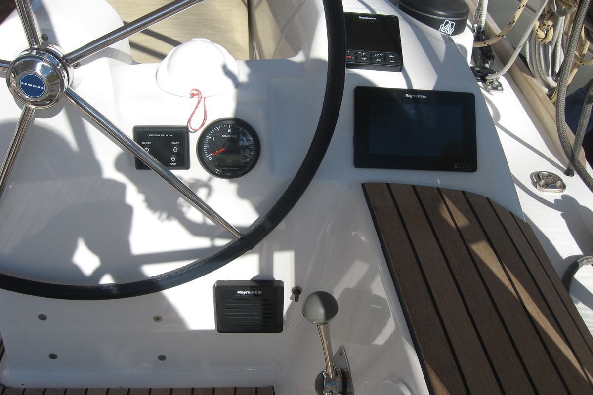 Cockpit of Delta, a Dufour 382 Grand Large sailboat at Athens, Greece