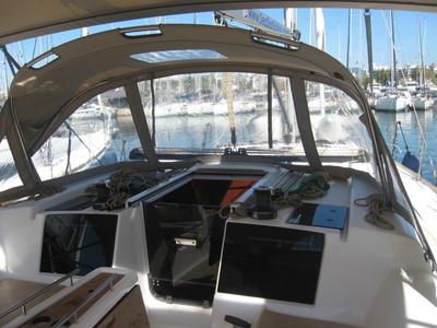 Deck of Delta, a Dufour 382 Grand Large sailboat at Athens, Greece