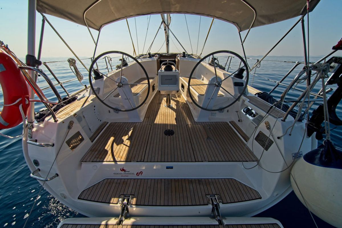 Cockpit of MH 75, a Bavaria Cruiser 41 sailboat at Murter, Croatia