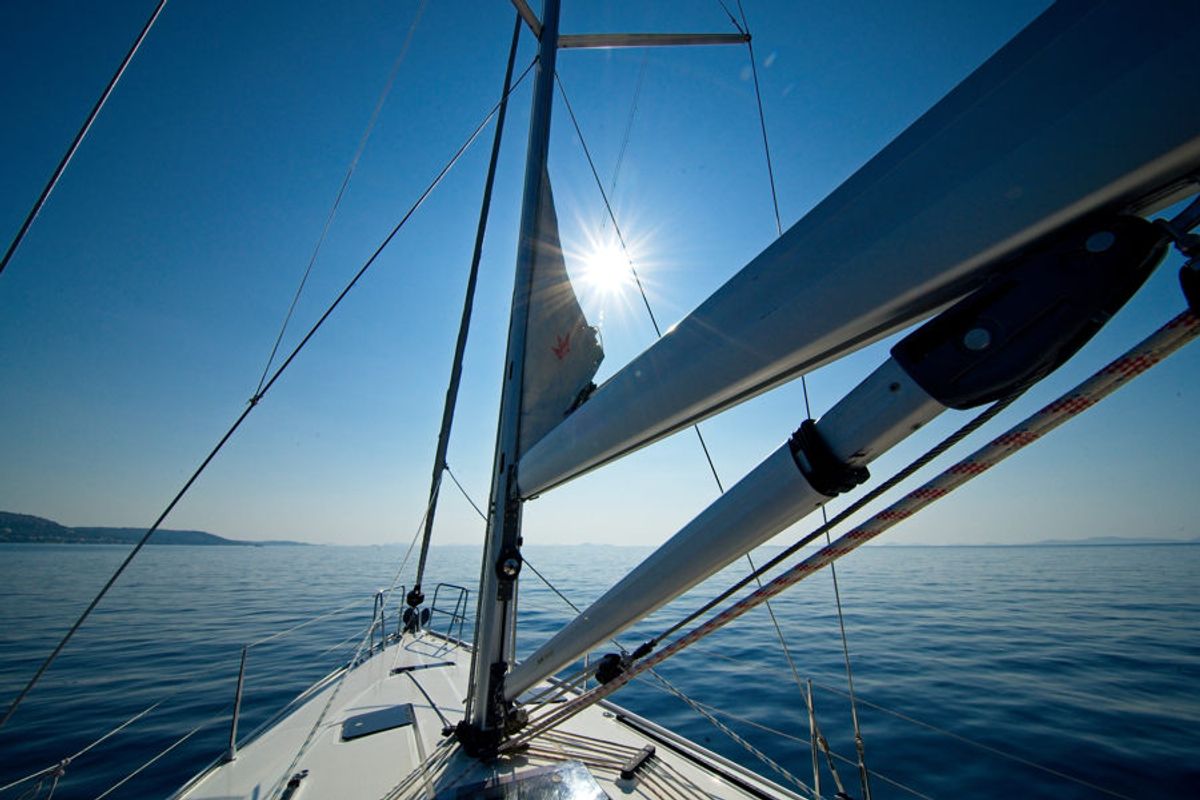 Deck of MH 75, a Bavaria Cruiser 41 sailboat at Murter, Croatia