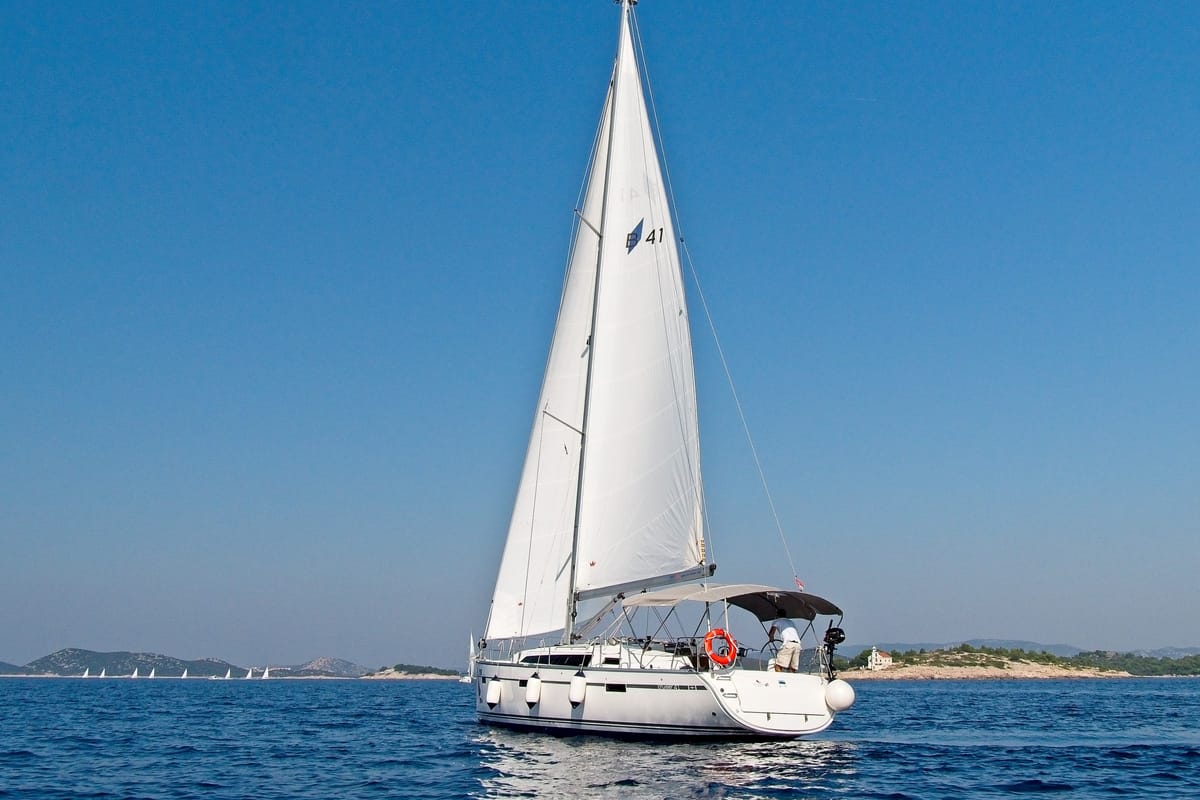 Exterior view of MH 75, a Bavaria Cruiser 41 sailboat at Murter, Croatia