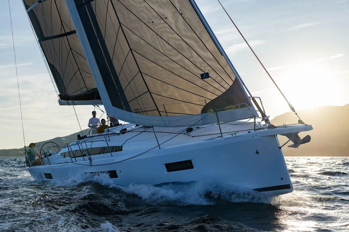Exterior view of Penelope, a Jeanneau Sun Odyssey 415 sailboat at Sithonia Municipal Unit, Greece