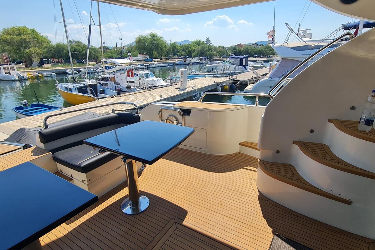 Deck of Grey Cherry, a Dominator 63 yacht at Općina Bilice, Croatia