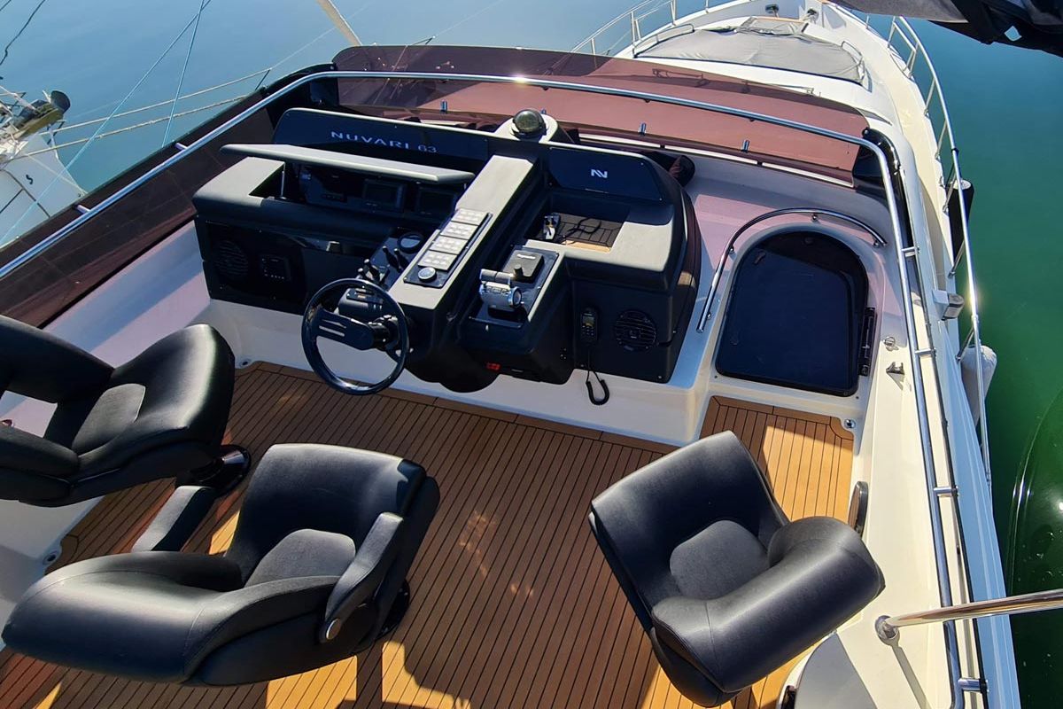 Cockpit of Grey Cherry, a Dominator 63 yacht at Općina Bilice, Croatia
