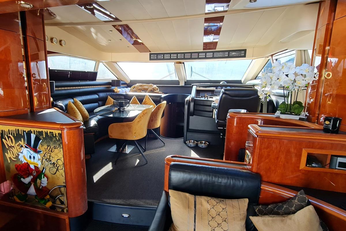 Salon of Grey Cherry, a Dominator 63 yacht at Općina Bilice, Croatia