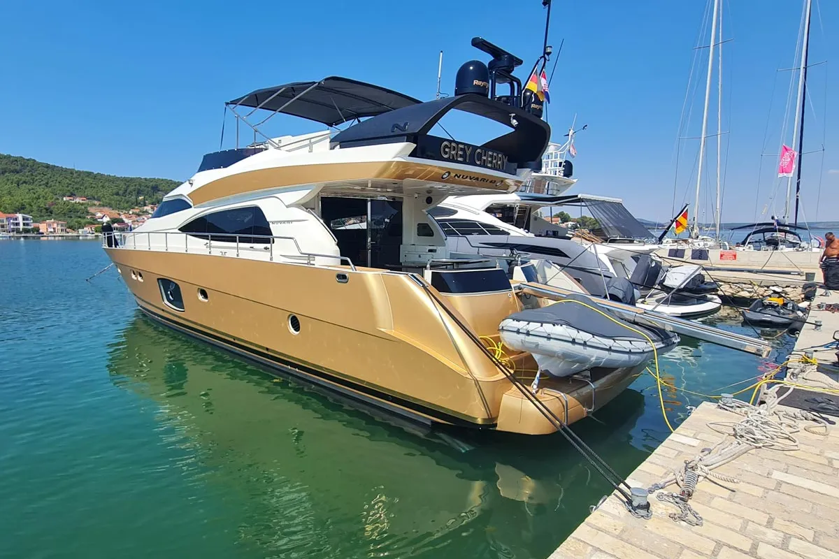 Exterior view of Grey Cherry, a Dominator 63 yacht at Općina Bilice, Croatia