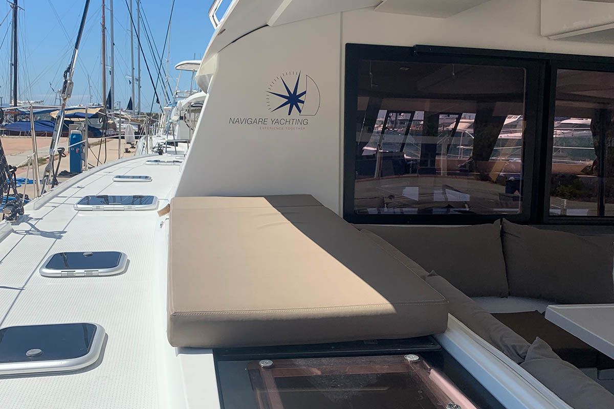 Deck of Waterloo, a Fountaine Pajot Saba 50 catamaran at Seget Donji, Croatia