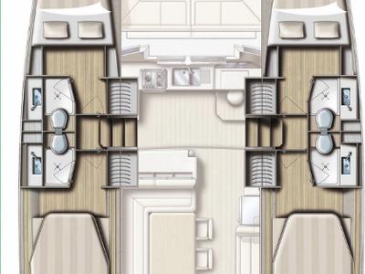 Floor plan of Adria Sunset, a Bali 4.1 catamaran at Punat, Croatia