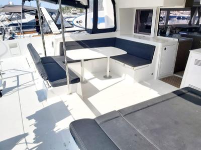Deck of Red Twin II, a Lagoon 450 F catamaran at Primošten, Croatia