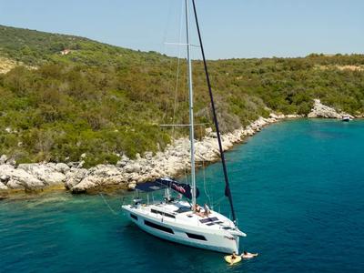 Exterior view of Moorings 44.3 Exclusive, a Dufour 44 sailboat at Road Town, British Virgin Islands