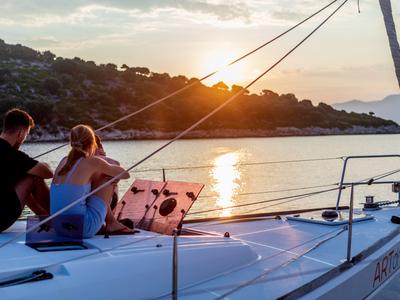 Deck of Artdrenalin, a Jeanneau Sun Odyssey 479 sailboat at Municipal Unit of Lefkada, Greece