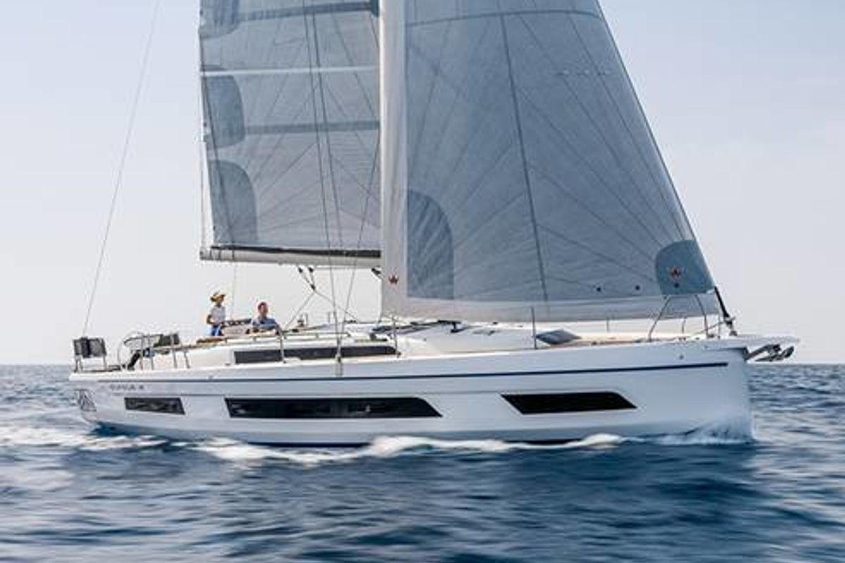 Exterior view of Iris, a Dufour 41 sailboat at Lavreotiki Municipal Unit, Greece