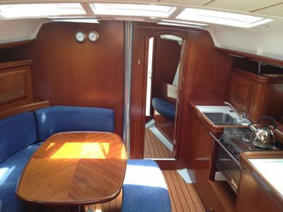 Salon of Hinitsa, a Beneteau Oceanis 393 sailboat at Gouvia, Greece