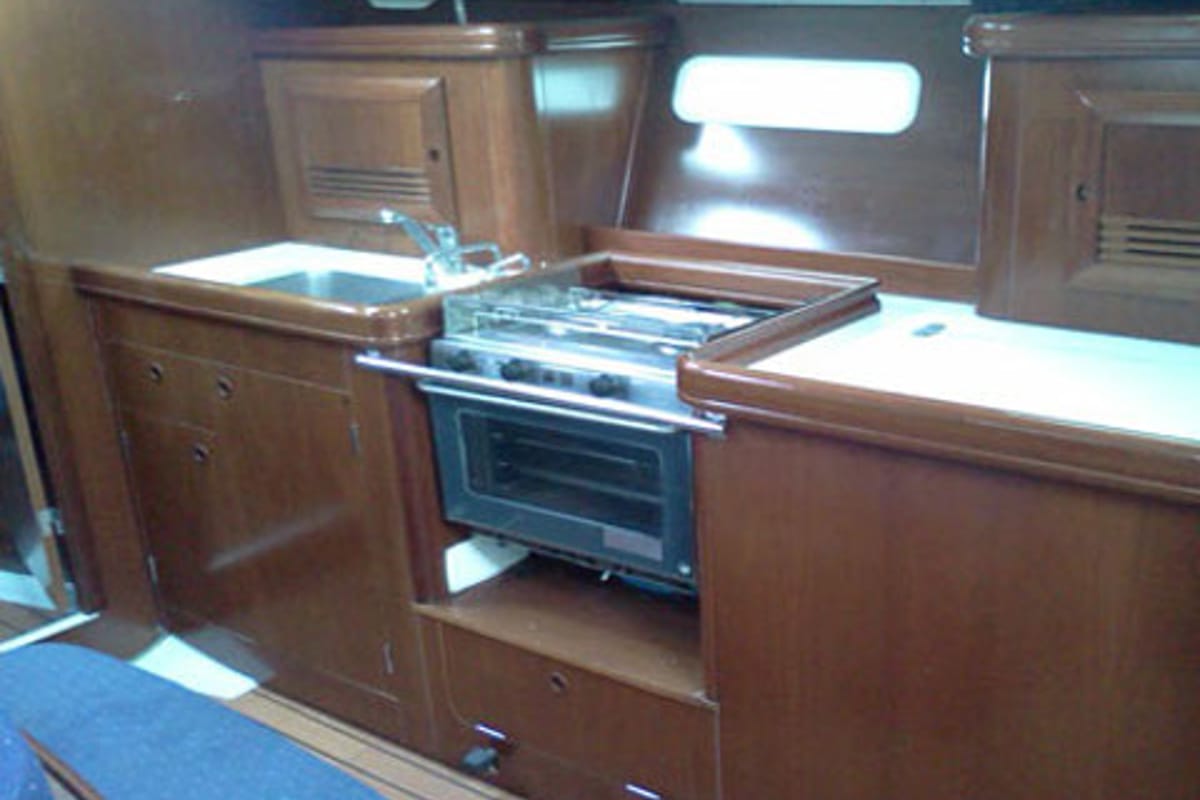 Galley of Hinitsa, a Beneteau Oceanis 393 sailboat at Gouvia, Greece