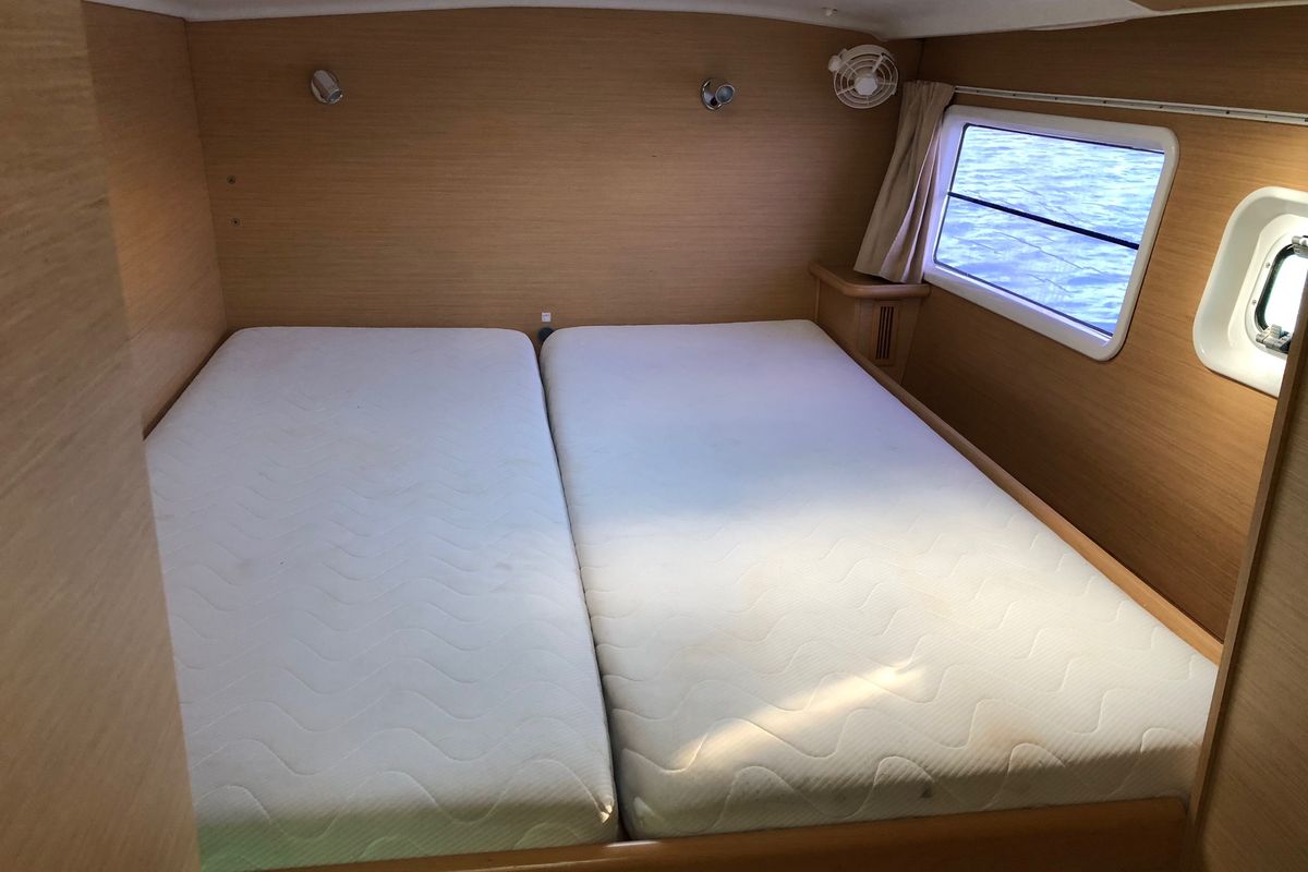 Cabin on blue elli, a Lagoon 380 S2 catamaran at Kontokali, Greece