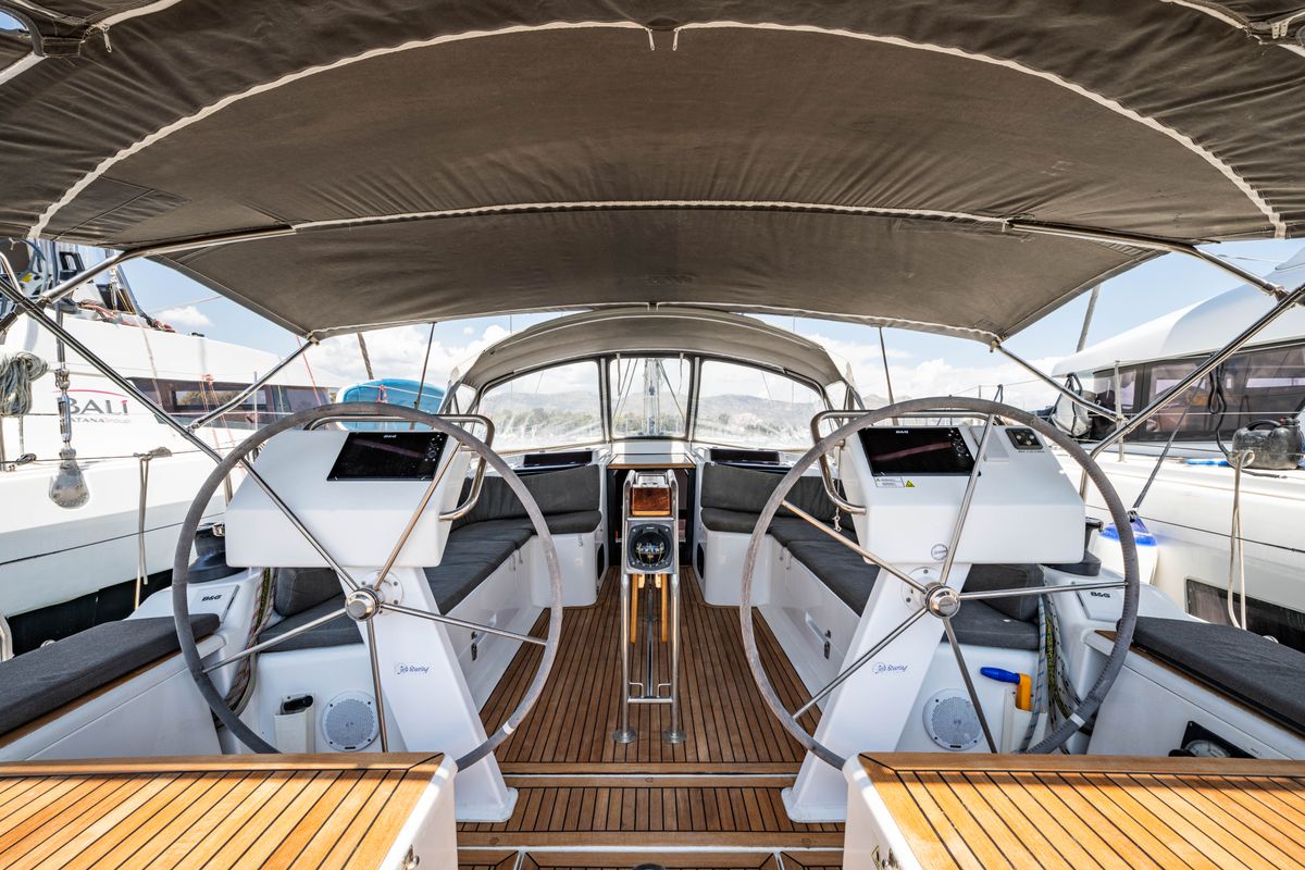 Cockpit of Alexa, a Hanse Yachts Hanse 455 sailboat at Municipal Unit of Lefkada, Greece