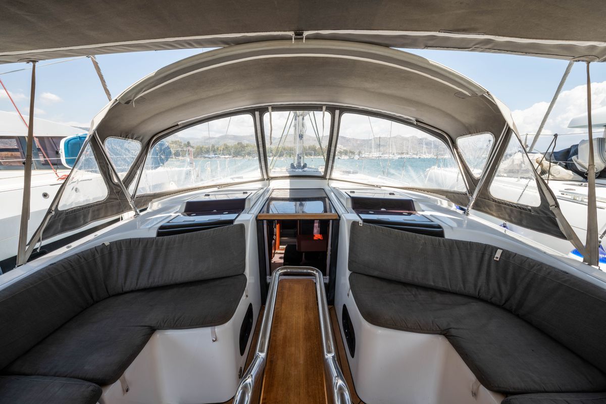 Cockpit of Alexa, a Hanse Yachts Hanse 455 sailboat at Municipal Unit of Lefkada, Greece