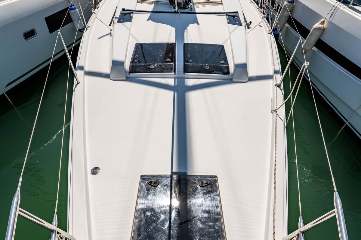 Deck of Alexa, a Hanse Yachts Hanse 455 sailboat at Municipal Unit of Lefkada, Greece
