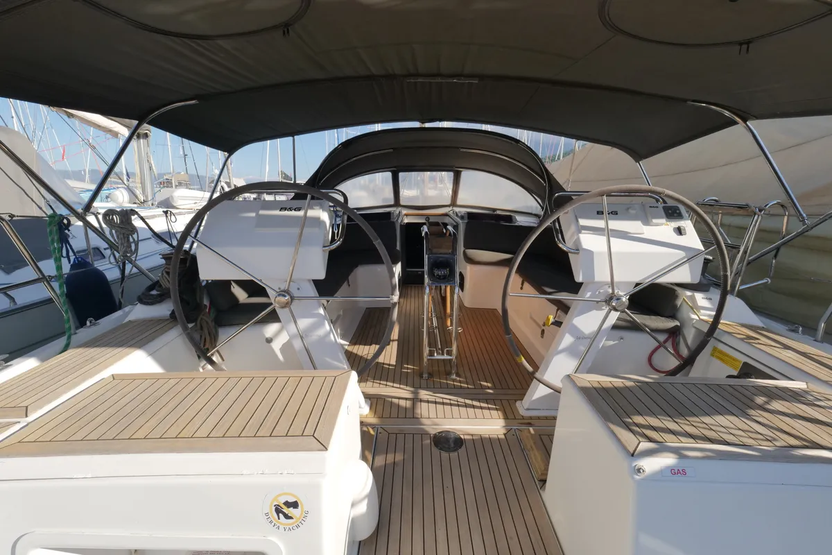 Cockpit of Piri Reis II, a Hanse Yachts Hanse 455 sailboat at Fethiye, Turkey