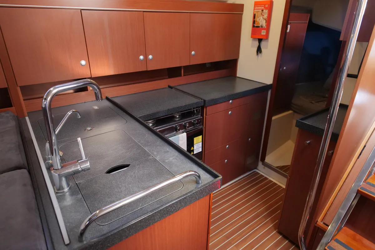 Galley of Piri Reis II, a Hanse Yachts Hanse 455 sailboat at Fethiye, Turkey