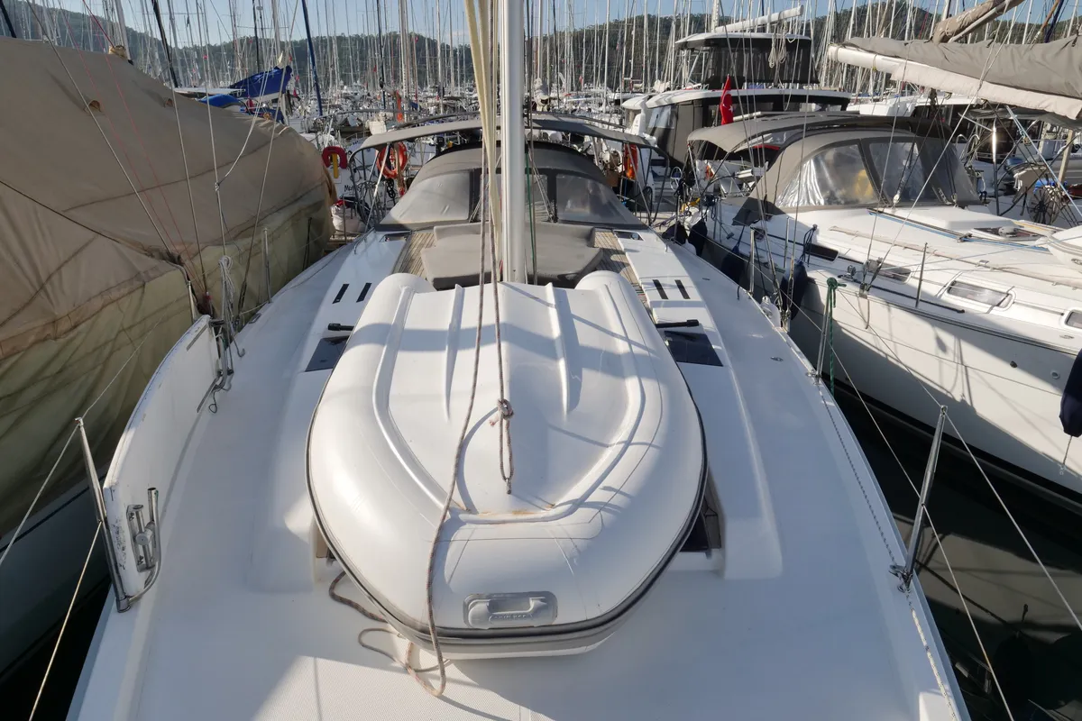 Deck of Piri Reis II, a Hanse Yachts Hanse 455 sailboat at Fethiye, Turkey