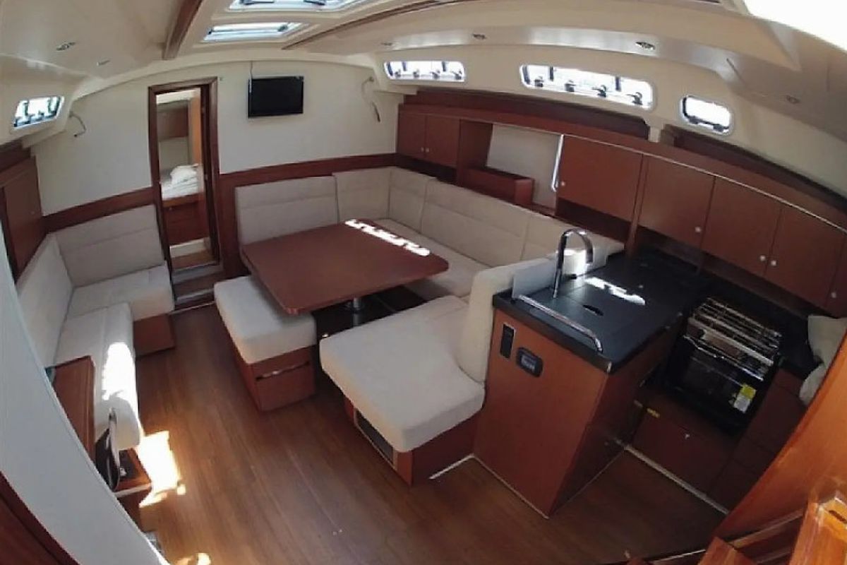 Salon of Piri Reis II, a Hanse Yachts Hanse 455 sailboat at Fethiye, Turkey