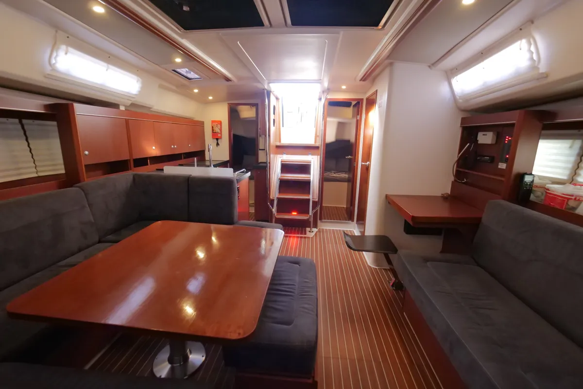 Salon of Piri Reis II, a Hanse Yachts Hanse 455 sailboat at Fethiye, Turkey