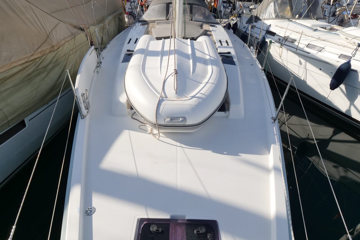 Deck of Piri Reis II, a Hanse Yachts Hanse 455 sailboat at Fethiye, Turkey