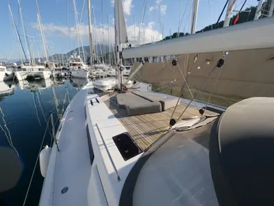 Deck of Piri Reis II, a Hanse Yachts Hanse 455 sailboat at Fethiye, Turkey