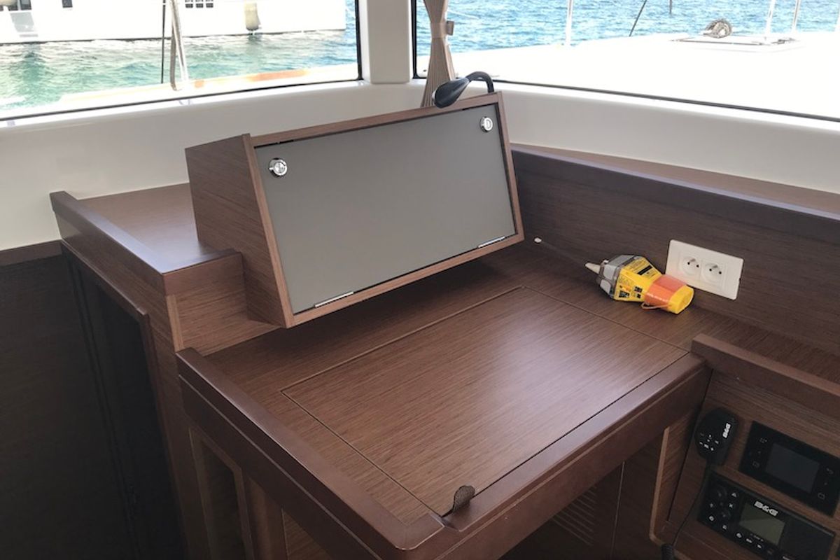 Cockpit of Orso Di Mare, a Lagoon 40 catamaran at Rosignano Solvay, Italy