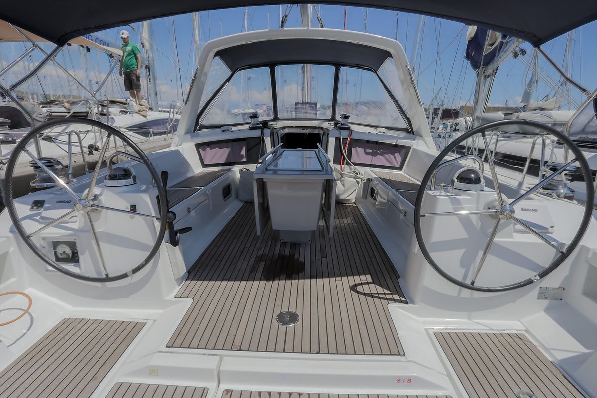 Cockpit of Nabucco: Forward Cabin #2 (Cabin Charter - 2 pax) Fully Crewed, ALL EXPENSES, a Beneteau Oceanis 48 sailboat at G…