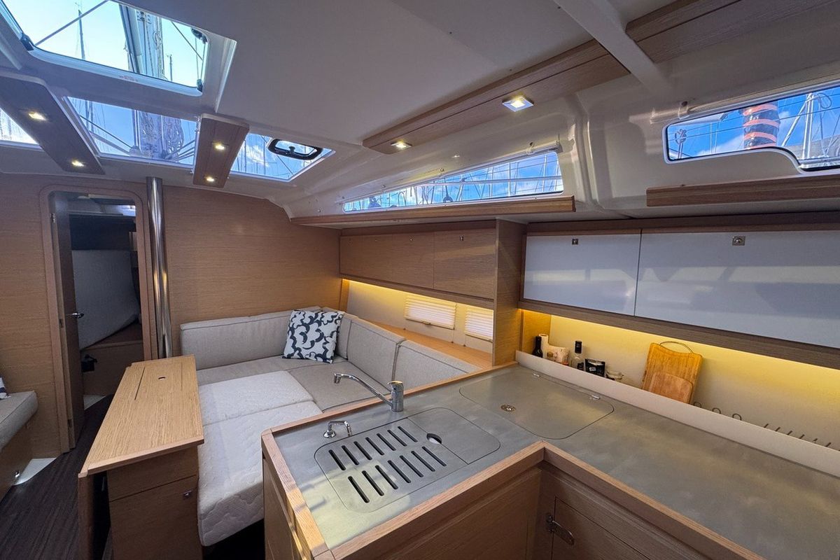 Galley of Stella Marie IV, a Dufour 390 sailboat at La Rochelle, France