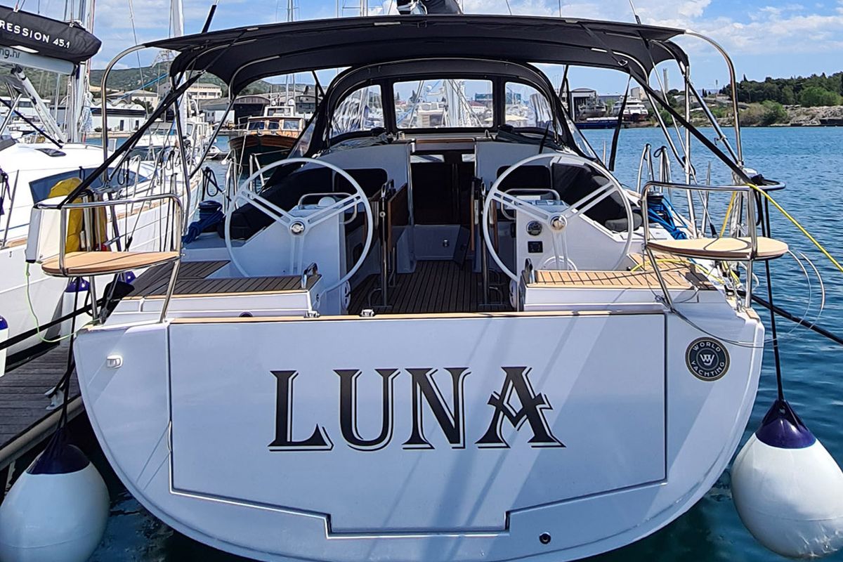 Cockpit of Luna, a Elan Impression 45.1 sailboat at Grad Šibenik, Croatia