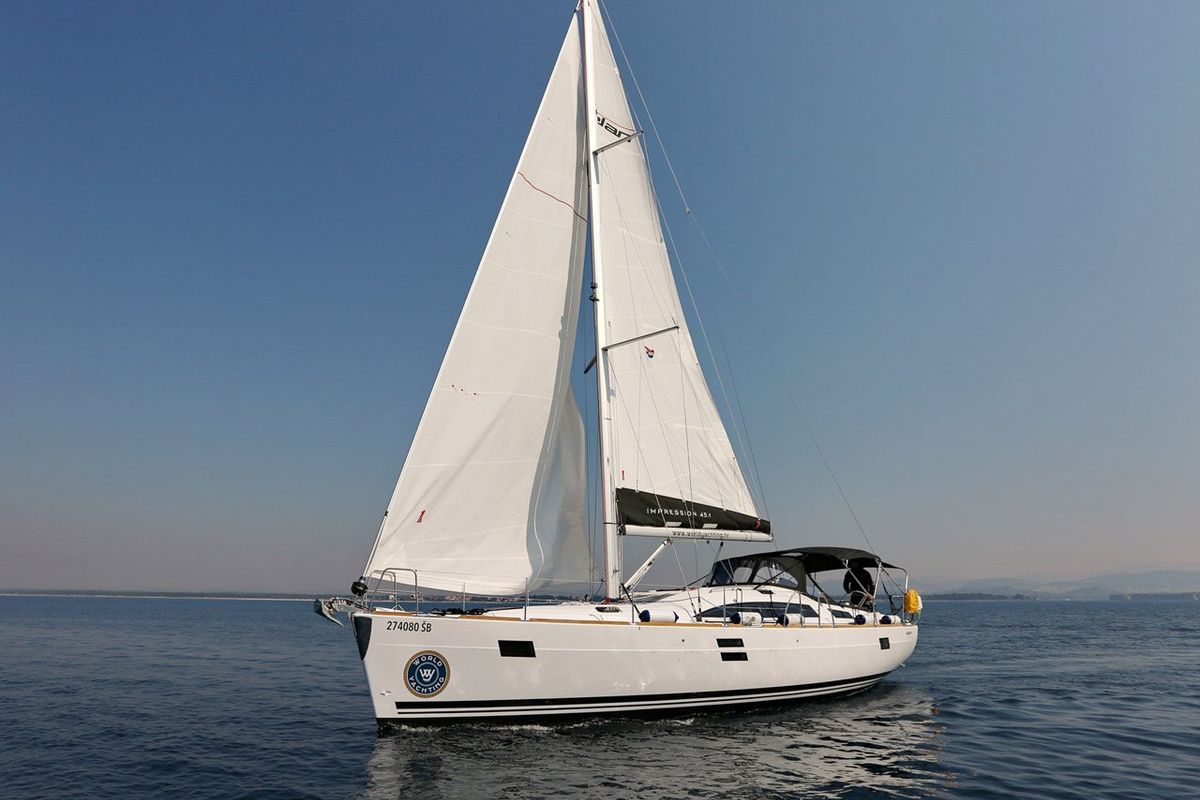 Exterior view of Luna, a Elan Impression 45.1 sailboat at Grad Šibenik, Croatia