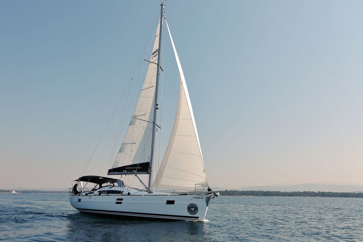 Exterior view of Luna, a Elan Impression 45.1 sailboat at Grad Šibenik, Croatia