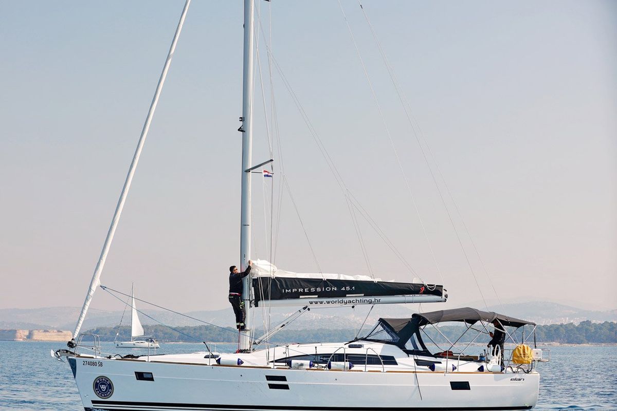 Exterior view of Luna, a Elan Impression 45.1 sailboat at Grad Šibenik, Croatia